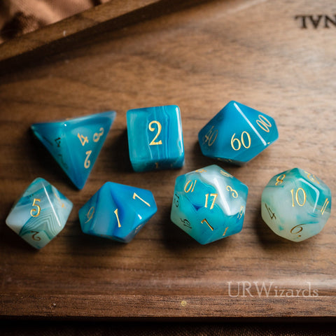 URWizards Dnd Blue Agate Gemstone Engraved Dice Set - Urwizards