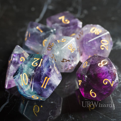 URWizards Dnd Purple Fluorite Gemstone Engraved Dice Set - Urwizards