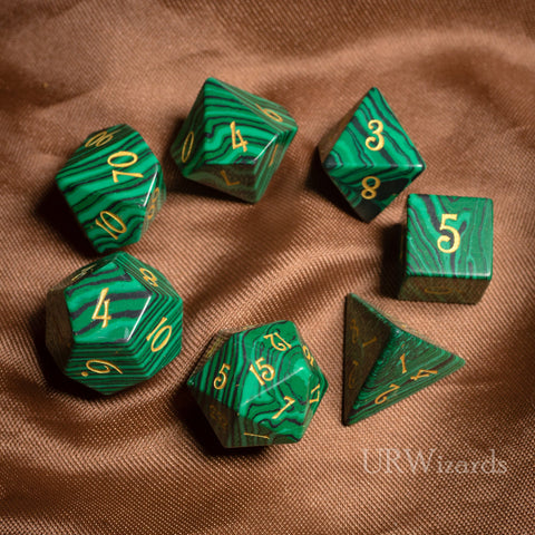 URWizards Dnd Malachite Gemstone Engraved Dice Set - Urwizards