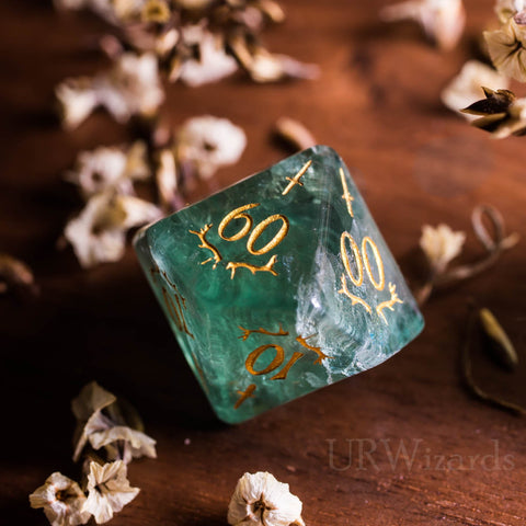 URWizards Dnd Green Fluorite Gemstone Engraved Dice Set Dagger Rogue Style - Urwizards