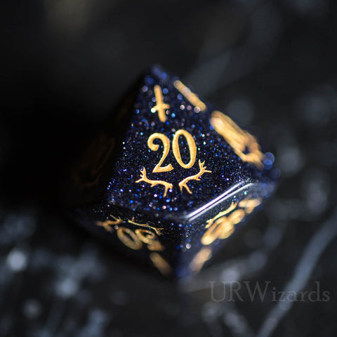 URWizards Dnd Blue Sandstone Gemstone Engraved Dice Set Dagger Rogue Style - Urwizards