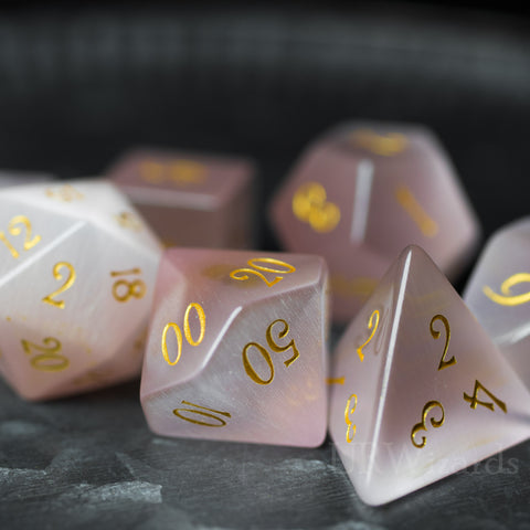 URWizards Dnd Pink Cat's Eye Gemstone Engraved Dice Set - Urwizards