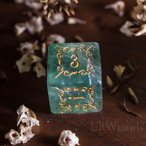 URWizards Dnd Green Fluorite Gemstone Engraved Dice Set Dagger Rogue Style - Urwizards