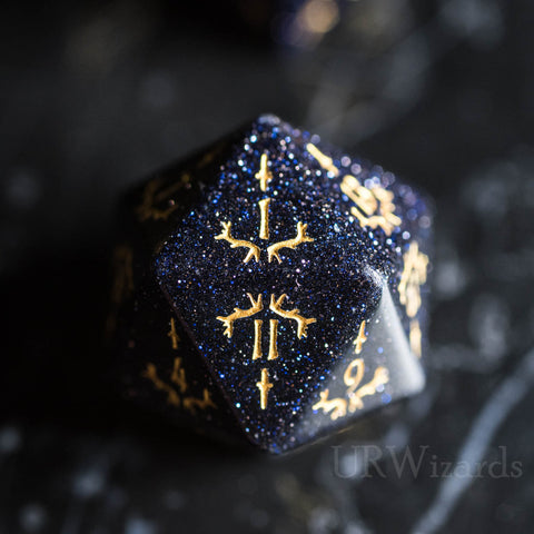 URWizards Dnd Blue Sandstone Gemstone Engraved Dice Set Dagger Rogue Style - Urwizards