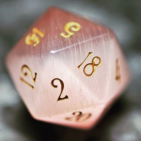 URWizards Dnd Pink Cat's Eye Gemstone Engraved Dice Set - Urwizards