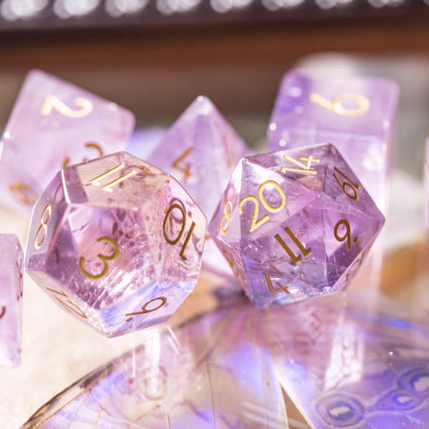 URWizards Dnd Lavender Amethyst Engraved Dice Set - Urwizards