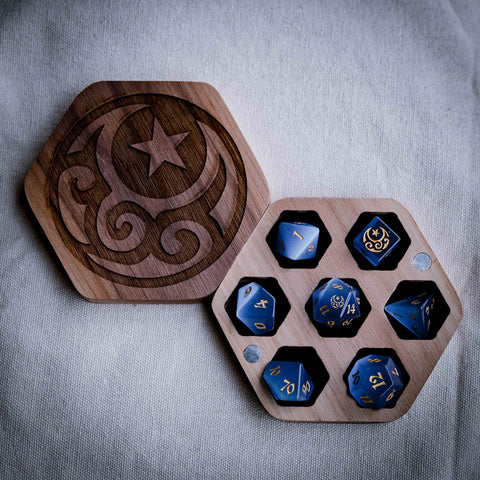 URWizards Dnd Blue Cat's Eye Engraved Dice Set Moon Star Style - Urwizards