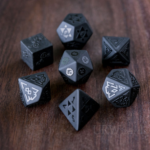URWizards Dnd Obsidian Gemstone Raised Dice Set Gear Style - Urwizards