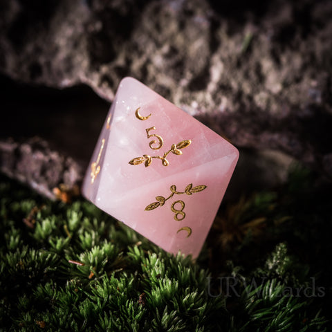URWizards Dnd Rose Quartz Gemstone Engraved Dice Set Plant Vine Style - Urwizards
