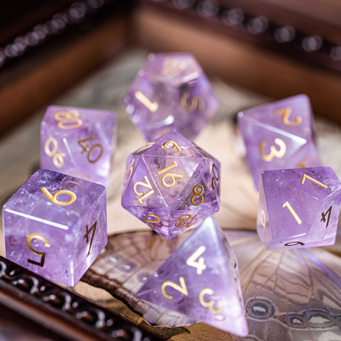 URWizards Dnd Lavender Amethyst Engraved Dice Set - Urwizards