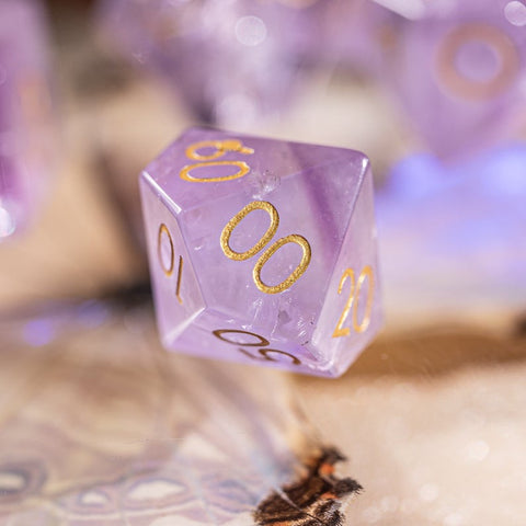 URWizards Dnd Lavender Amethyst Engraved Dice Set - Urwizards