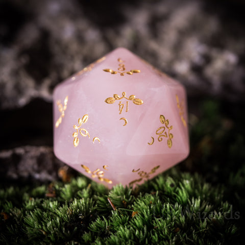 URWizards Dnd Rose Quartz Gemstone Engraved Dice Set Plant Vine Style - Urwizards