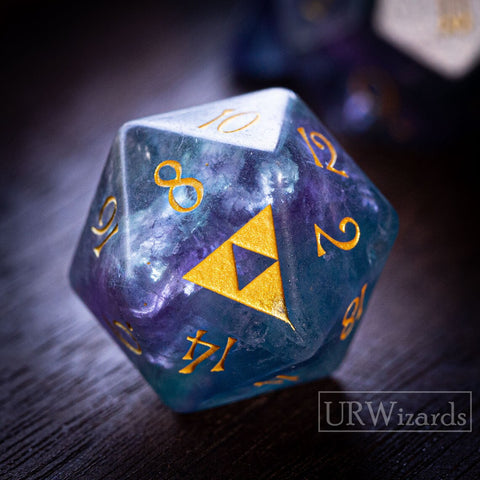 Dnd Purple Fluorite Gemstone Engraved Dice Set Triforce Style - Urwizards