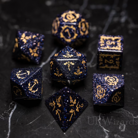 Dnd Blue Sandstone Engraved Dice Set Plant Vine Style - Urwizards