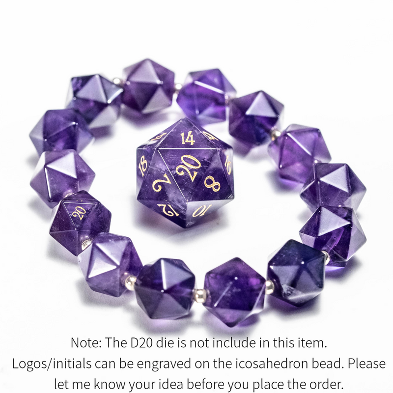 Natural amethyst gemstone D20 dice bracelet