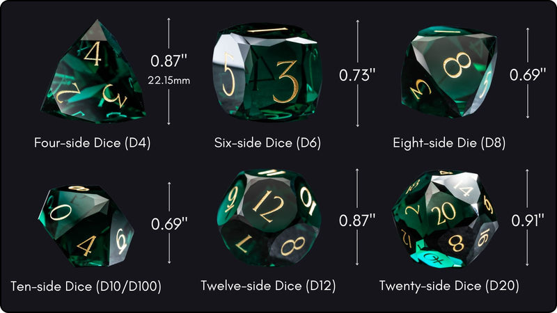 URWizards D&D Multi-faceted Colorful Glass Engraved Dice Set