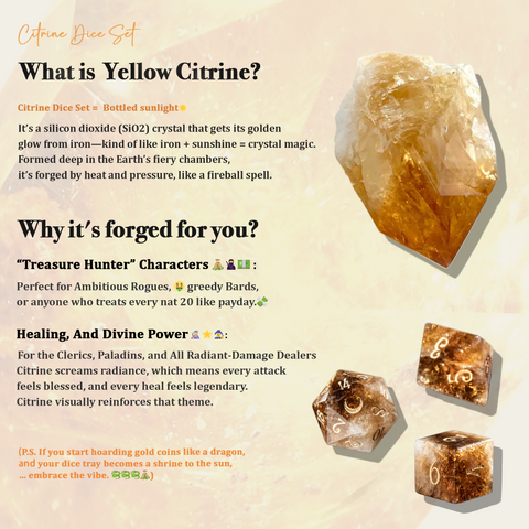 URWizards D&D Citrine Gemstone Engraved Dice Set(Limited edition)