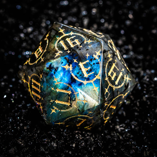 a close up of a dice on a black surface