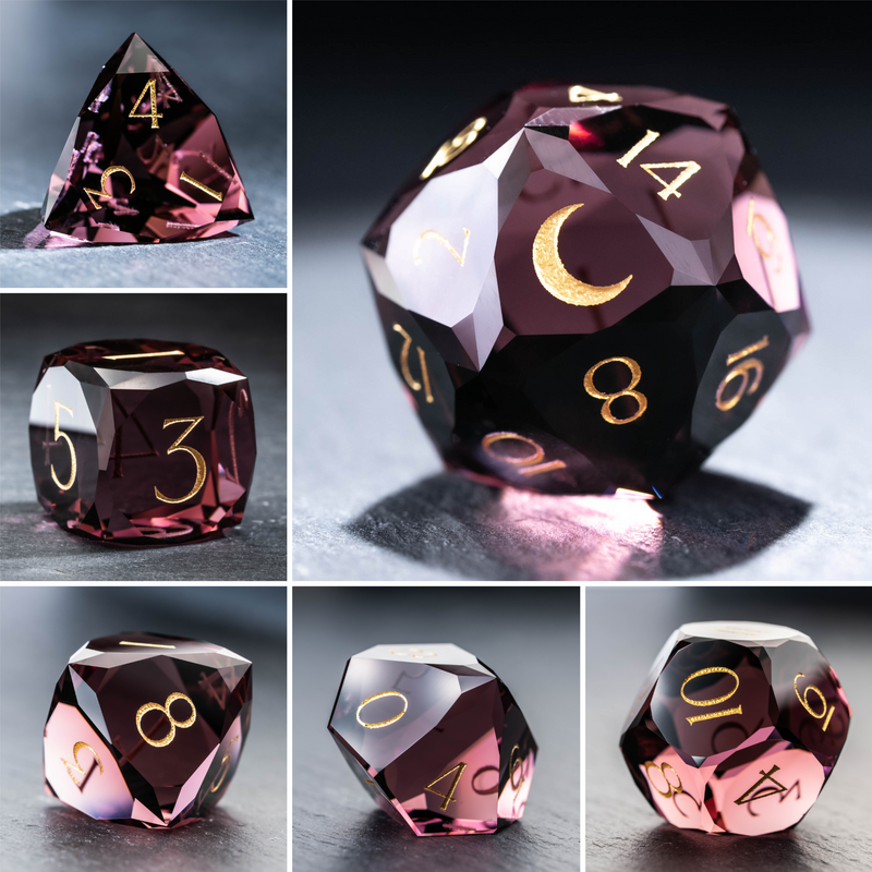 URWizards D&D Multi-faceted Colorful Glass Engraved Dice Set Moon Style