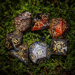 URWizards D&D Petrified Wood Gemstone Engraved Dice Set Bow of Elven