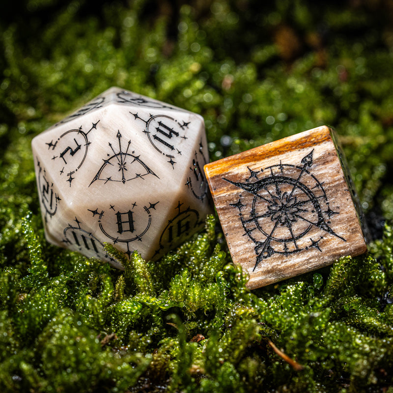 URWizards D&D Petrified Wood Gemstone Engraved Dice Set Bow of Elven