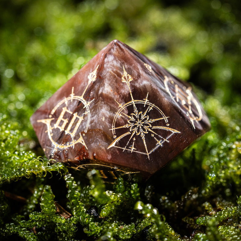 URWizards D&D Petrified Wood Gemstone Engraved Dice Set Bow of Elven