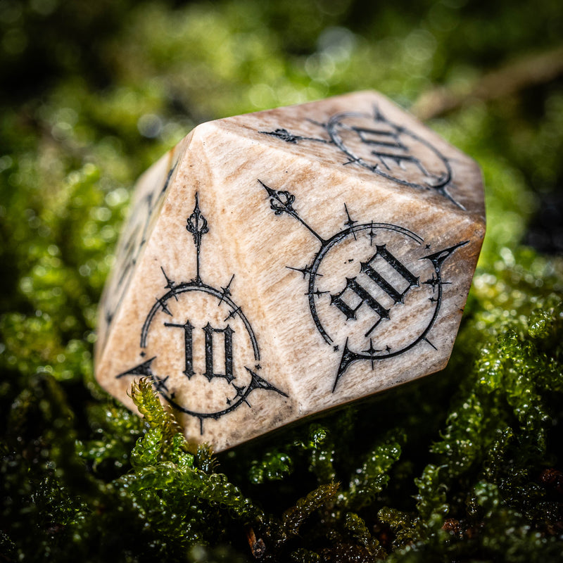 URWizards D&D Petrified Wood Gemstone Engraved Dice Set Bow of Elven