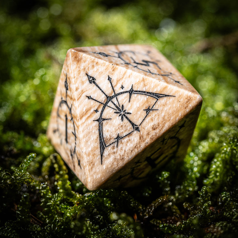 URWizards D&D Petrified Wood Gemstone Engraved Dice Set Bow of Elven