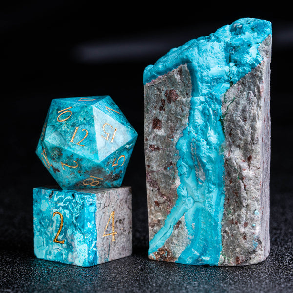 URWizards D&D Phoenix Turquoise Gemstone Engraved Dice Set