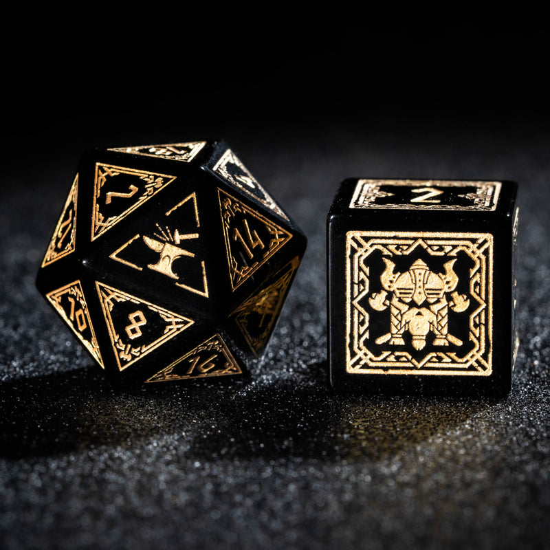 URWizards D&D Obsidian Engraved Dice Set Dwarf Style