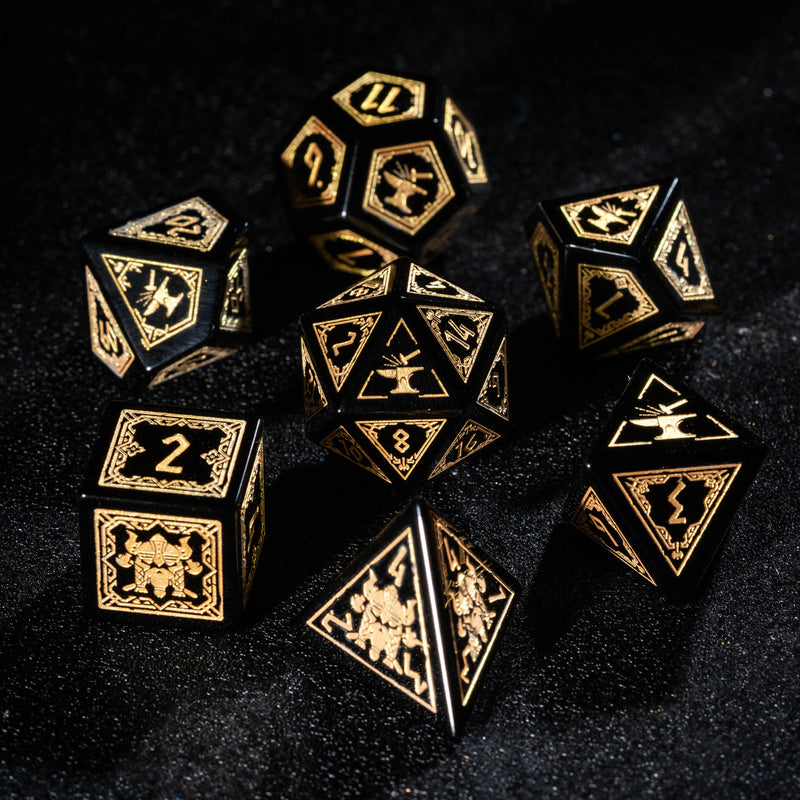 URWizards D&D Obsidian Engraved Dice Set Dwarf Style