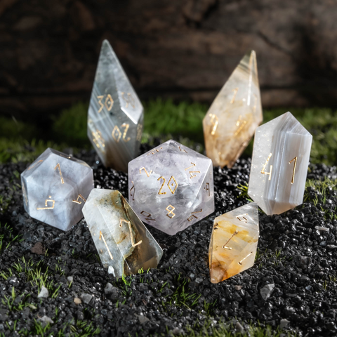 URWizards D&D Agate: Chalcedony–Quartz Transition Zone Dice Set Crystal Shape