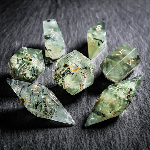 URWizards D&D Prehnite Gemstone Dice Set Crystal Shape