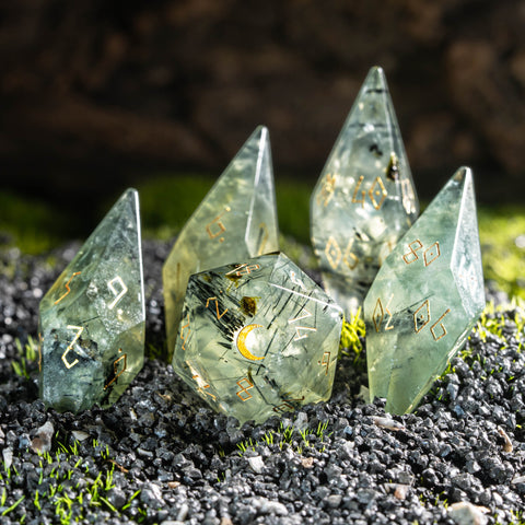 URWizards D&D Prehnite Gemstone Dice Set Crystal Shape