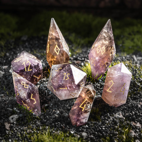 URWizards D&D Ametrine Gemstone Dice Set Crystal Shape