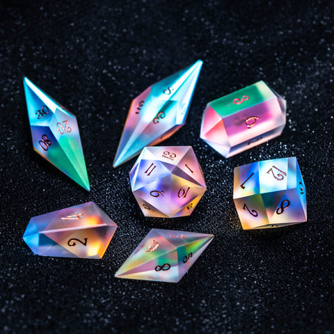URWizards D&D Frosted Prism Glass Dice Set Crystal Shape