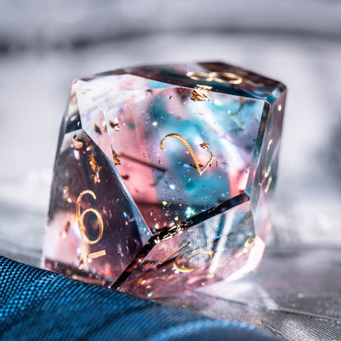 URWizards D&D Resin Pink Nebula Engraved Dice Set Multi-faceted Style
