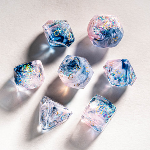 URWizards D&D Resin Twilight Tourmaline Engraved Dice Set Multi-faceted Style