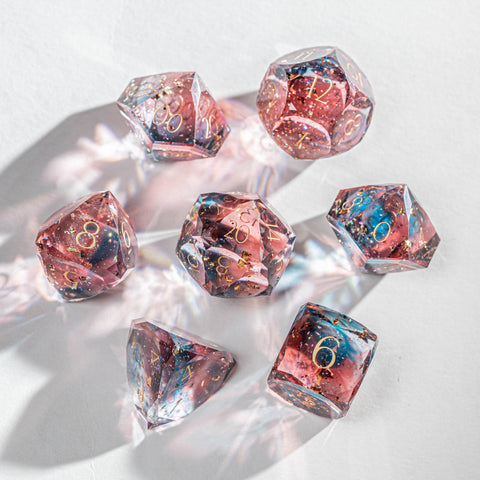 URWizards D&D Resin Pink Nebula Engraved Dice Set Multi-faceted Style