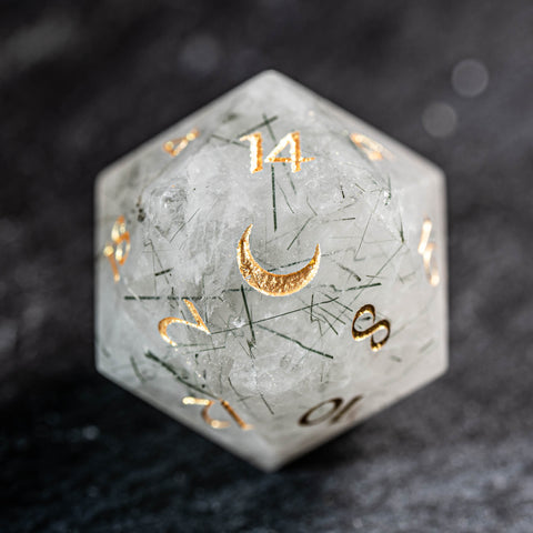Juego de dados grabados con piedras preciosas de prehnita de URWizards D&amp;D (edición limitada)