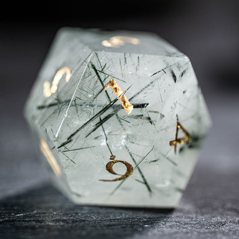 Juego de dados grabados con piedras preciosas de prehnita de URWizards D&amp;D (edición limitada)