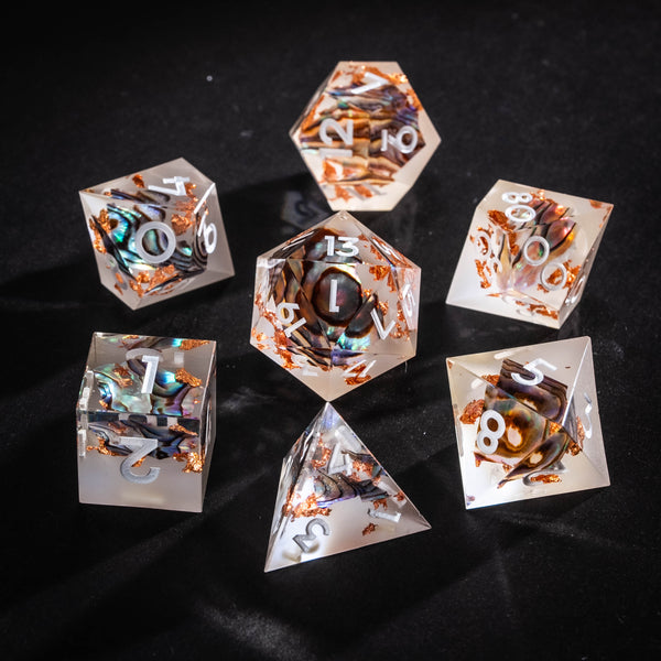 URWizards Natural Abalone Shell Piece Handmade Resin Dice Set