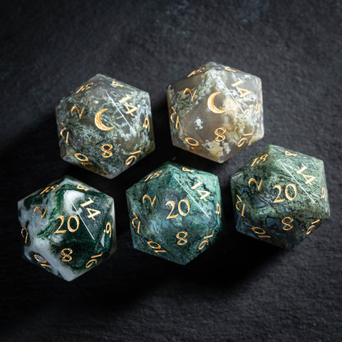 URWizards D&D Moss Agate Gemstone Engraved Dice Set(Limited edition)