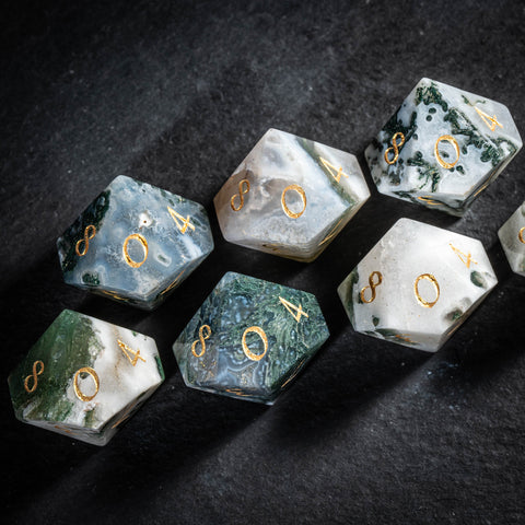 URWizards D&D Moss Agate Gemstone Engraved Dice Set(Limited edition)