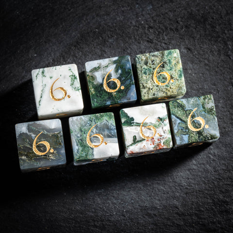 URWizards D&D Moss Agate Gemstone Engraved Dice Set(Limited edition)