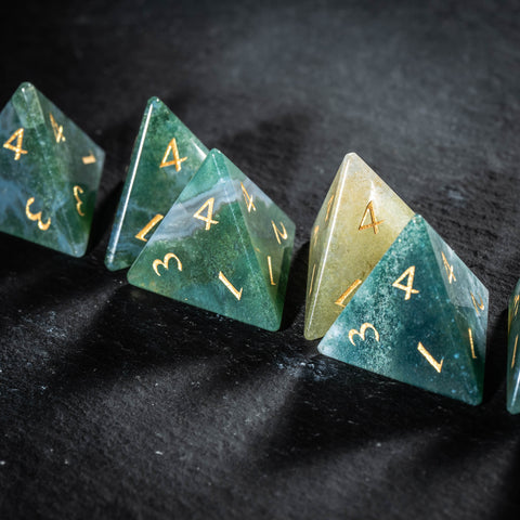 URWizards D&D Moss Agate Gemstone Engraved Dice Set(Limited edition)