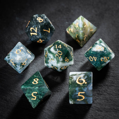 URWizards D&D Moss Agate Gemstone Engraved Dice Set(Limited edition)
