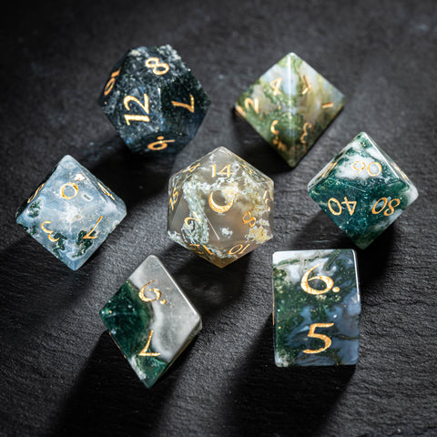 URWizards D&D Moss Agate Gemstone Engraved Dice Set(Limited edition)