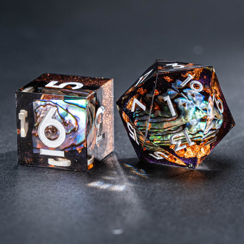 URWizards Natural Abalone Shell Piece Handmade Resin Dice Set