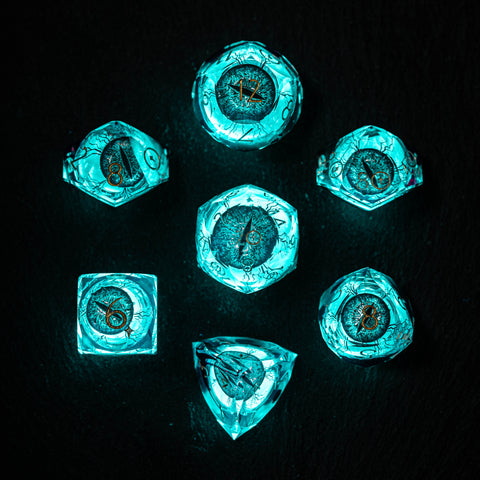 URWizards D&D Eyes(Glow in the Dark) Liquid Core Dice Set Multi-faceted Style